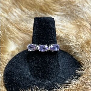 Three Stone Amethyst Ring .925 SS Size 7